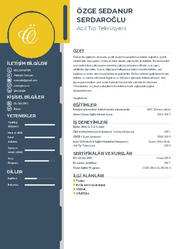 Acil Tıp Teknisyeni CV Örnekleri cv indir